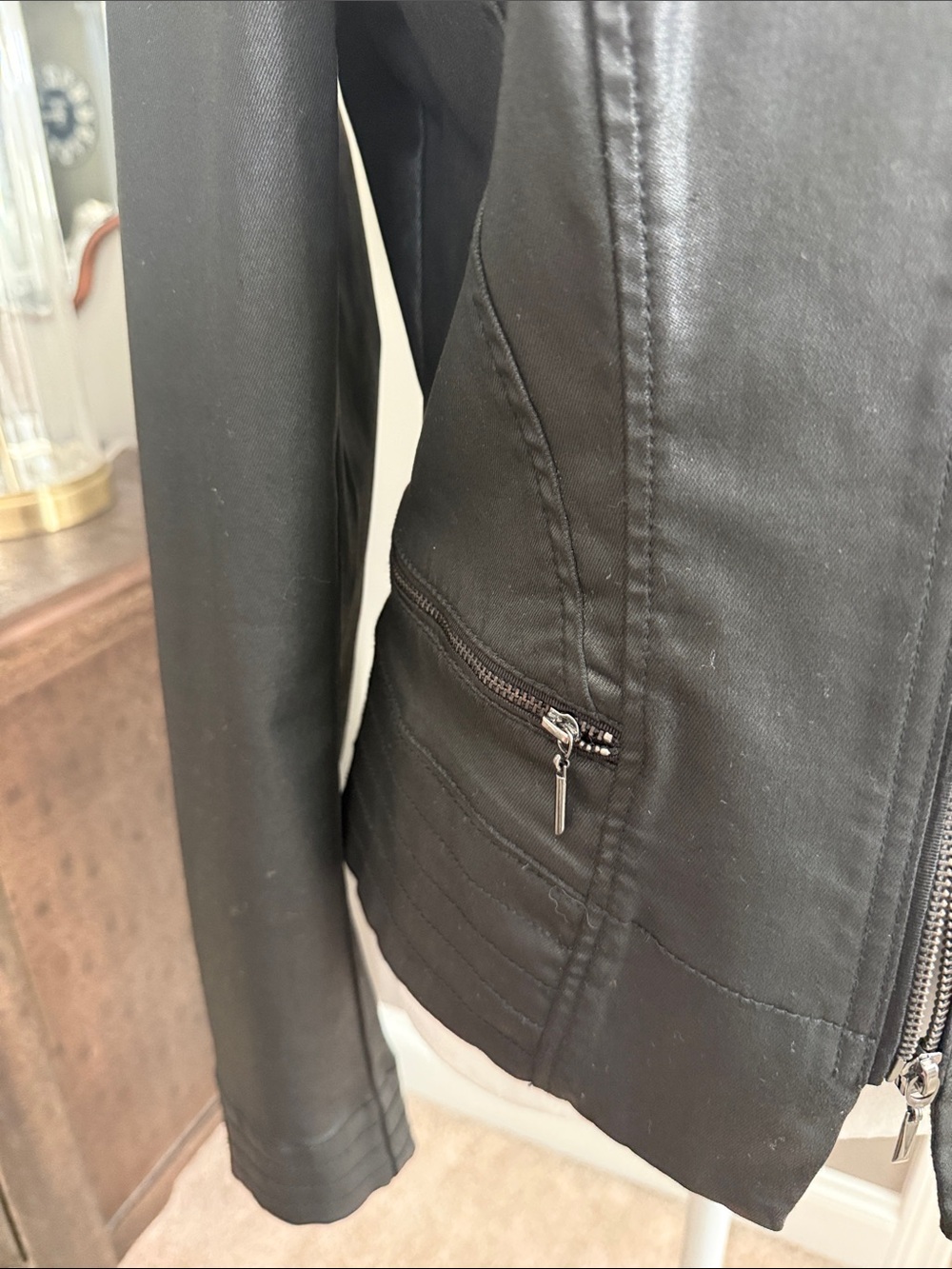 White House Black Market Black Faux Leather Zip Jacket - Picture 6 of 7